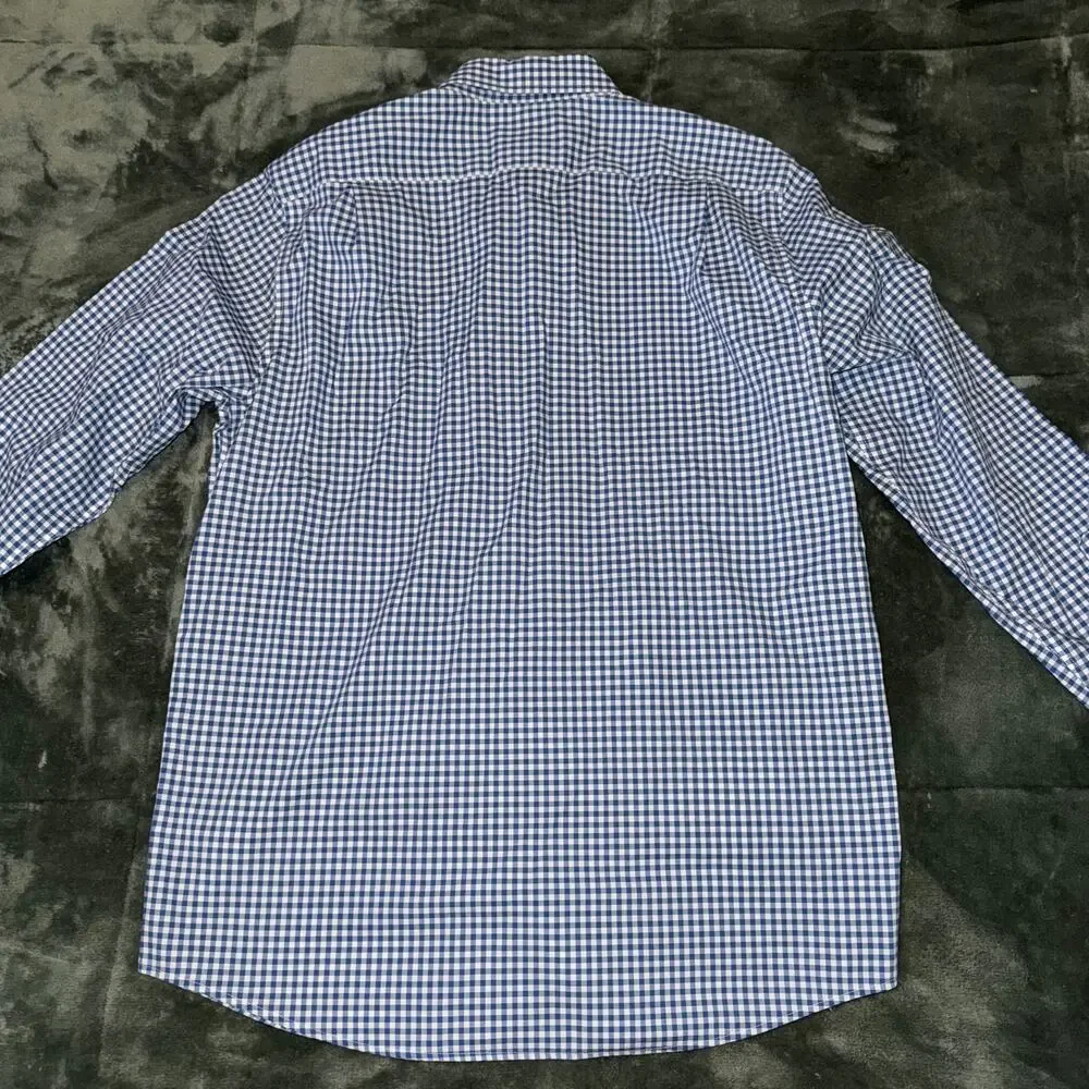 L.L. Bean Shirt Men's Medium Blue White Gingham Cotton Long Sleeve Button-Down - Picture 2 of 7